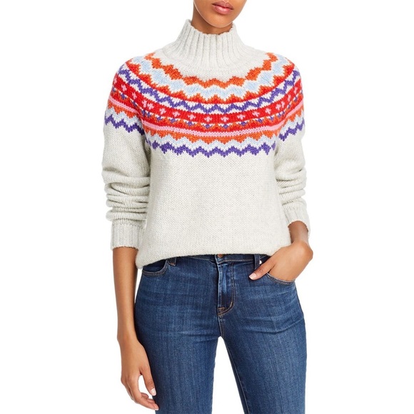 Aqua Sweaters - Aqua Fair Isle Turtleneck Sweater